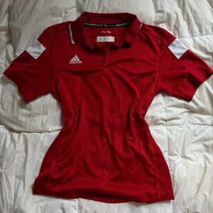 18 25 Adidas Red and White Polo Shirt